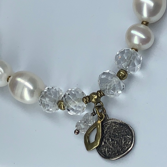 EUC Silpada ‘Down to Earth’ stretch bracelet pearls sterling & brass B3168 - Picture 4 of 5